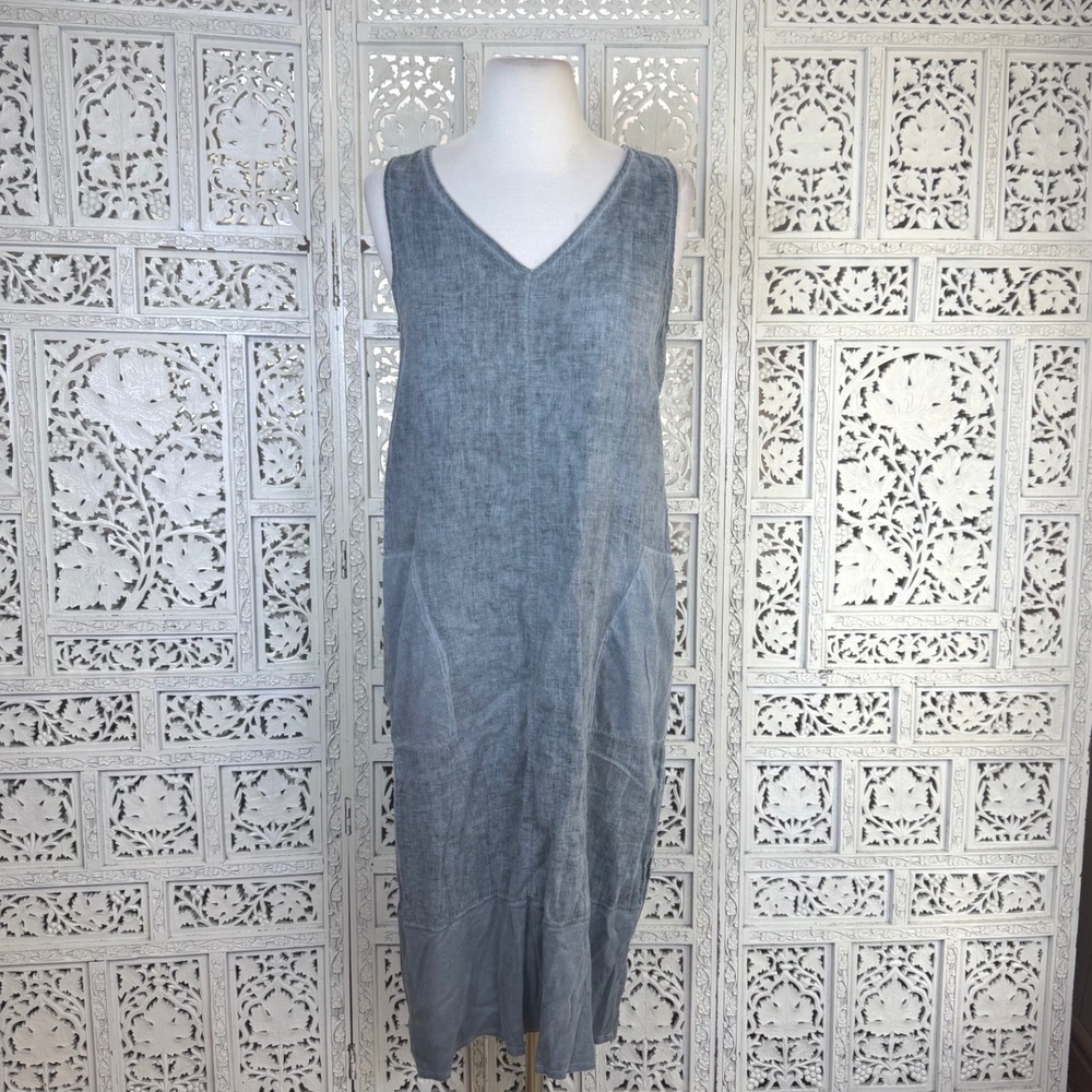 Beau Jours Linen Blend Midi‎ Dress Womens Small Lagenlook Boho Artsy Coastal